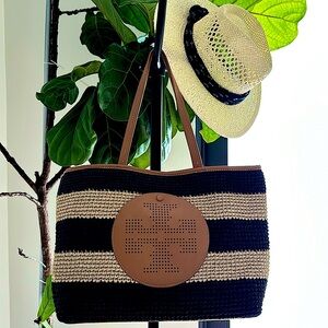 Tory Burch Leather/Straw Woven Tote Bag - Used/Very Good Condition